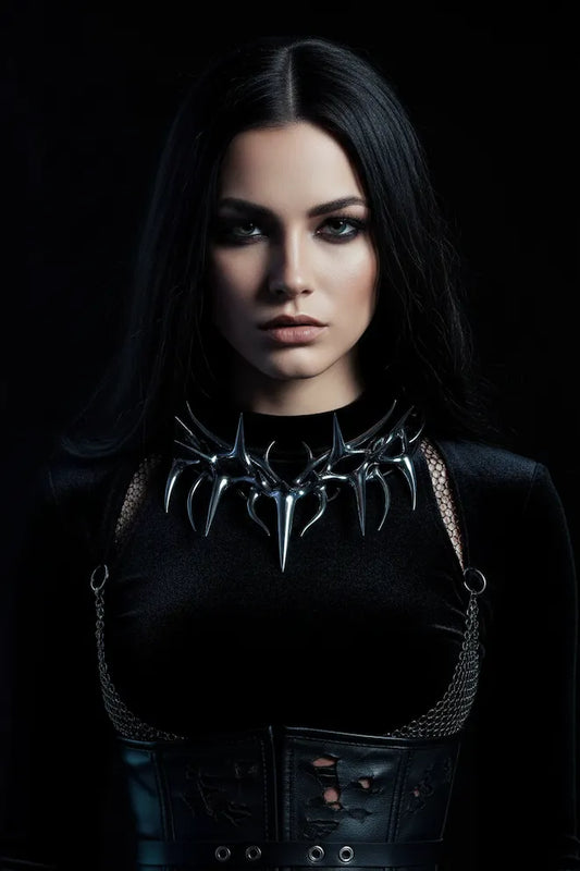 "Neo-Gothic" Liquid Metal Thorny Necklace (Chrome 3D Print · Solid Silver Option Available)