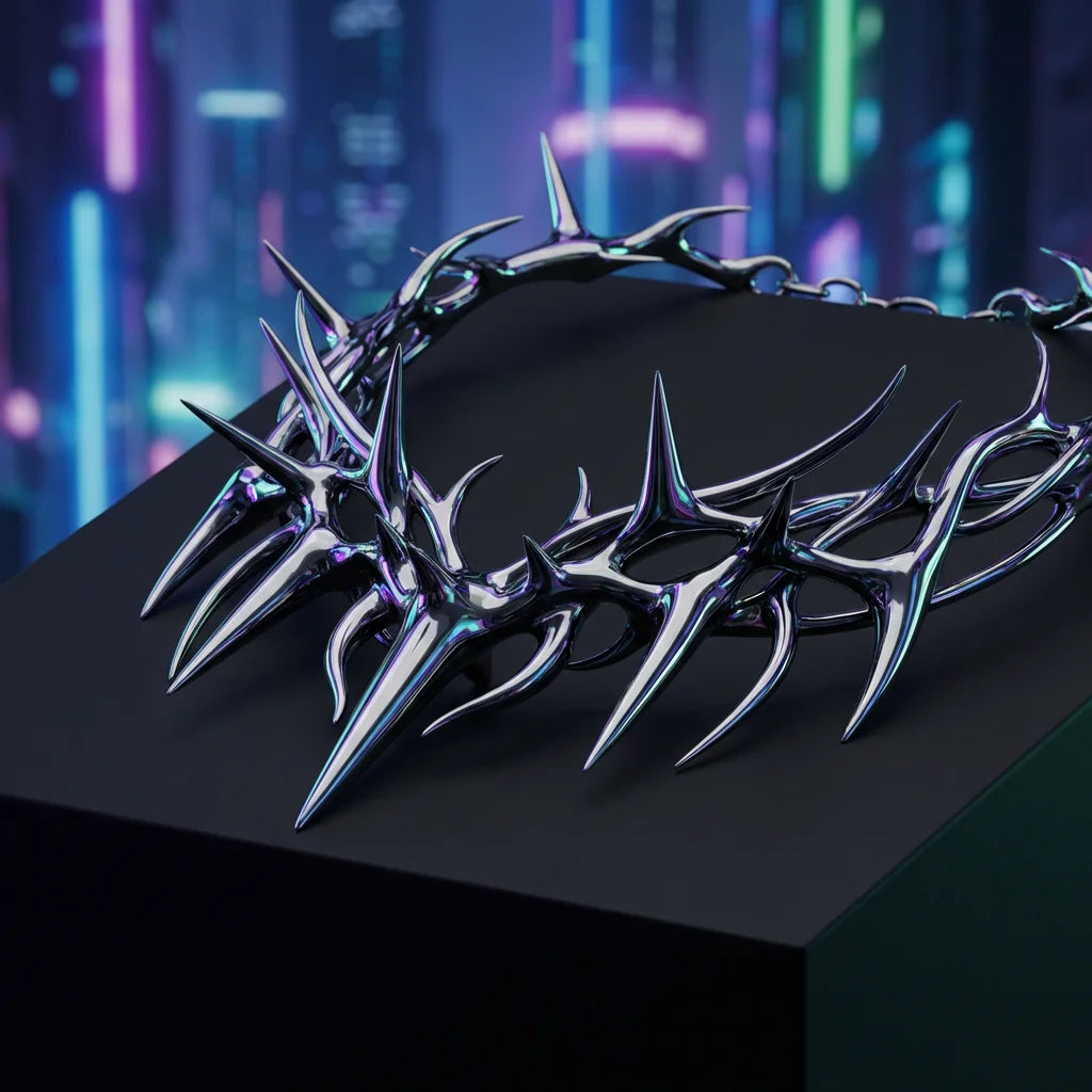 "Neo-Gothic" Liquid Metal Thorny Necklace